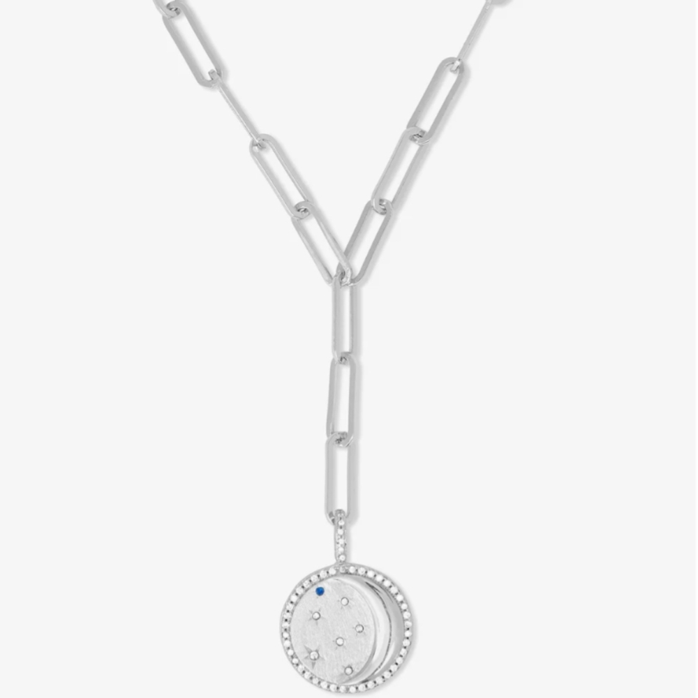 Melinda Maria Silver Y-Shaped Necklace with Paperclip Chain
